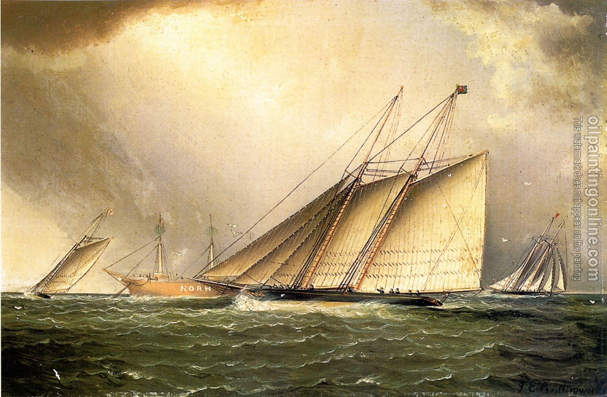 James E Buttersworth - Yachts Rounding the Nore Light Ship in the English Channel